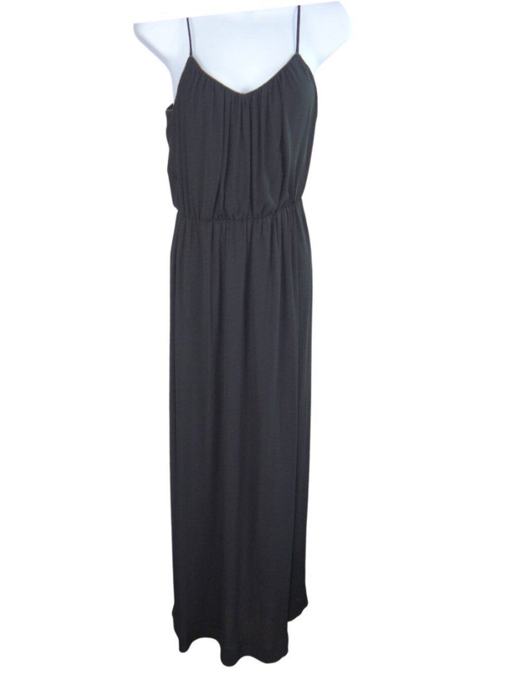 Lavender Brown Black Beaded Trim Maxi Dress XS Spaghetti Strap V-Back Made in US